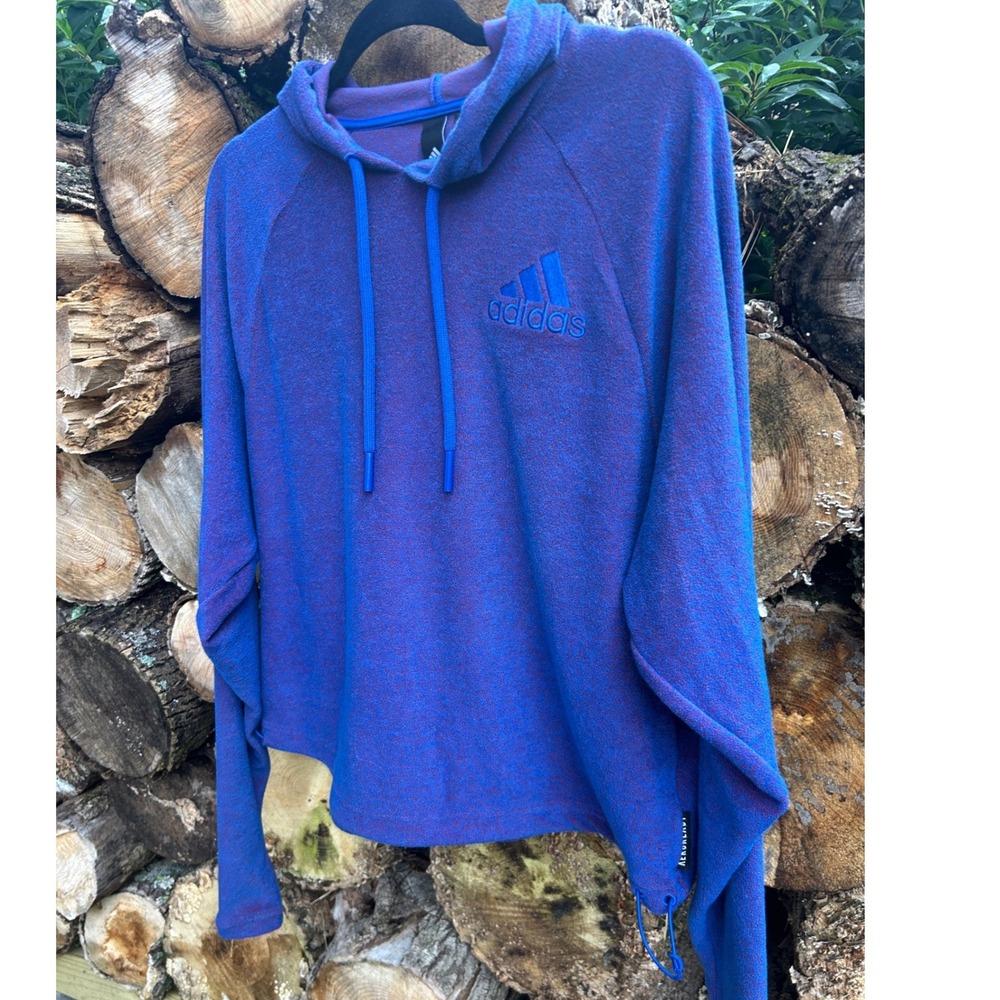 Adidas Aeroready Cropped Hoodie Blue Red Marl Knit Pullover GC6980 Womens Medium - Picture 2 of 8